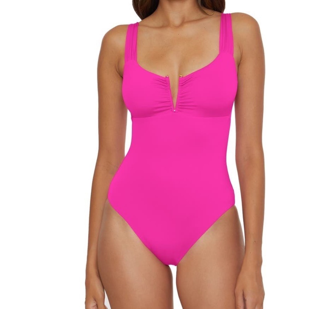 BECCA Shirred V-Wire One-Piece Swimsuit‎ Women's Size Medium